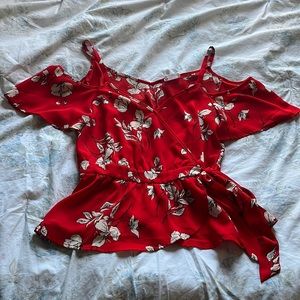 Red Floral Off the Shoulder Tank Top